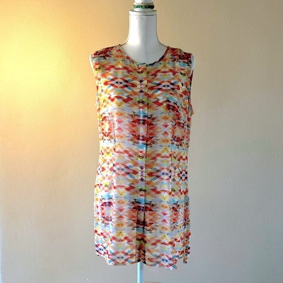 Cabi 760 Avery Aztec Geometric Hidden Button Up Tunic Tank Top M - Picture 2 of 7